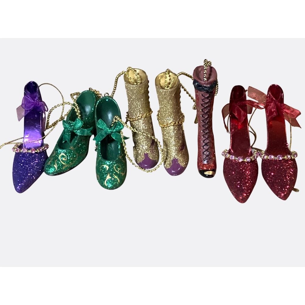 Glittered High Heel Shoe and Boot Christmas Ornaments SET OF 8 SHOES